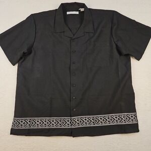 Vintage Irvine Park‎ Men 2XL Button Black Embroidered Trim Short Sleeve Travel